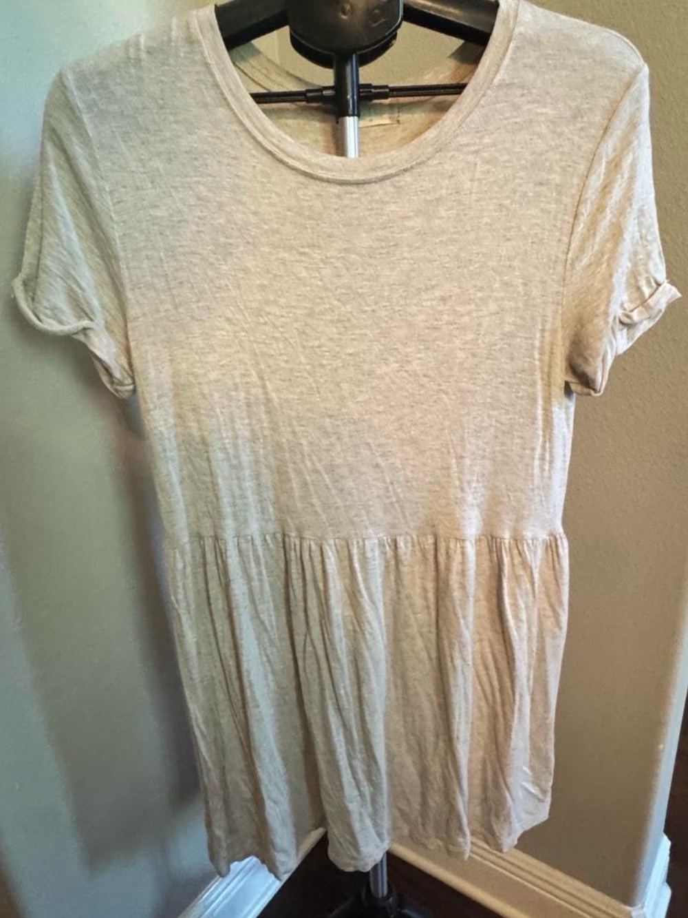 Alter’d State Casual Short-Sleeve Peplum Minidress in Light Beige